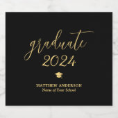 Elegant Zwart en Goud Script Afstuderen Afstuderen Bier Etiket (Enkel label)