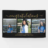 Elegant Zwart en Goud Script Afstuderen Foto Spandoek (Horizontaal)