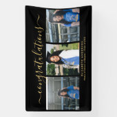 Elegant Zwart en Goud Script Afstuderen Foto Spandoek (Verticaal)
