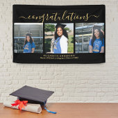 Elegant Zwart en Goud Script Afstuderen Foto Spandoek