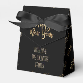 Elegant Zwart en Goud Script Gelukkig Nieuwjaar 20 Bedankdoosjes