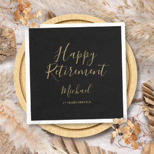 Elegant zwart en goud script pensioenfeest servet