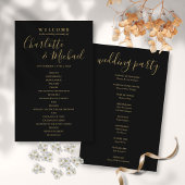Elegant zwart en goud script trouwprogramma