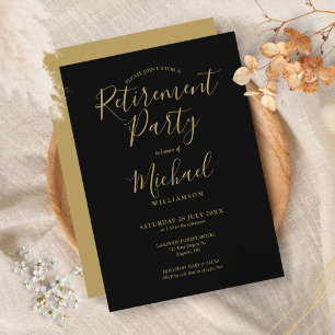 Elegant zwart en goud script verjaardagsfeestje vo kaart