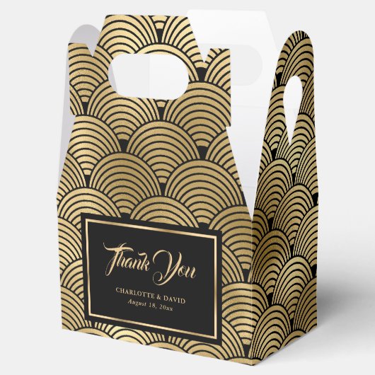 Elegant Zwart en Goud Seashell Schalen Bruiloft Bedankdoosjes (Geopend)