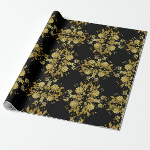 Elegant zwart en goud sierlijk kerstverpakkings pa cadeaupapier