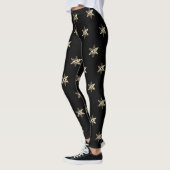 Elegant Zwart en Goud Sneeuwvlok Patroon Kerstmis Leggings (Links)