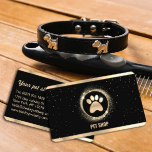 Elegant Zwart en Goud Sparkle Pet Groomer Visitekaartje
