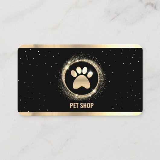 Elegant Zwart en Goud Sparkle Pet Groomer Visitekaartje (Voorkant)
