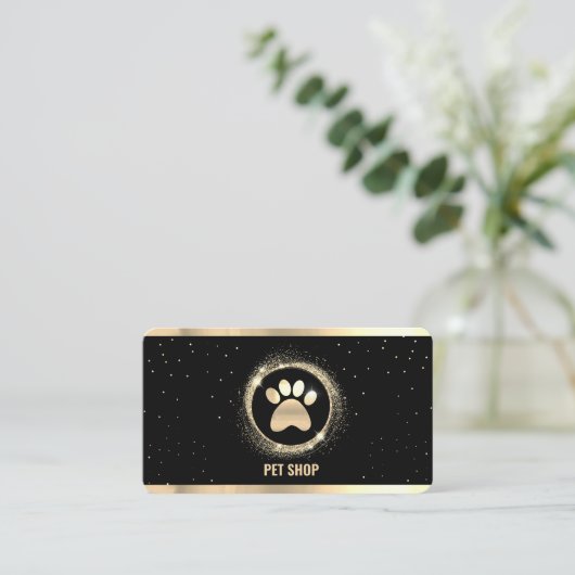 Elegant Zwart en Goud Sparkle Pet Groomer Visitekaartje (Staand voorkant)
