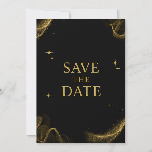 Elegant zwart en goud Sparkle Save the Date Kaart (Achterkant)