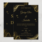 Elegant zwart en goud Sparkle Save the Date Kaart (Voorkant / Achterkant)