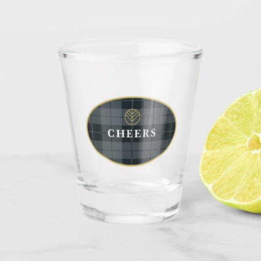 Elegant Zwart en Goud Tartan Gepersonaliseerd Shot Glas (Voorkant)