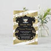 Elegant zwart en goud thee feest kaart (Staand voorkant)