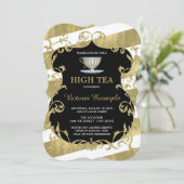 Elegant zwart en goud thee feest kaart (Staand voorkant)