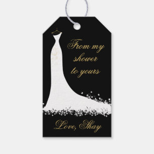 Elegant Zwart en Goud Trouwjurk Vrijgezellenfeest Cadeaulabel
