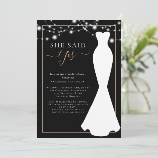 Elegant Zwart en Goud Trouwjurk Vrijgezellenfeest Kaart (Staand voorkant)