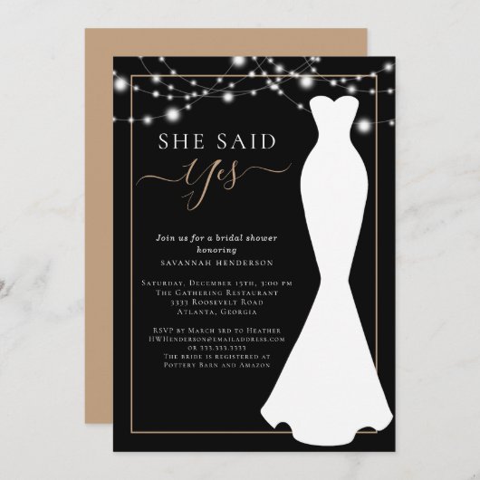 Elegant Zwart en Goud Trouwjurk Vrijgezellenfeest Kaart (Voorkant / Achterkant)