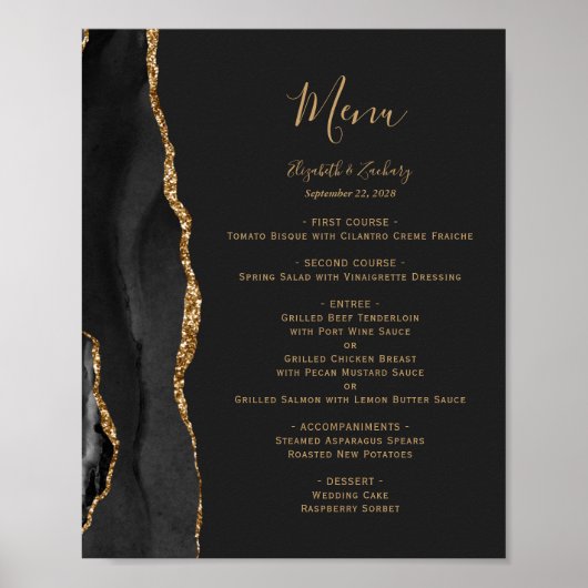 Elegant Zwart en Goud Trouwtafel Menu Poster (Voorkant)