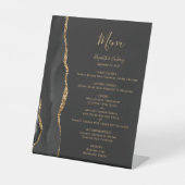Elegant Zwart en Goud Trouwtafel Menu Reclamebord Met Voetstuk (Voorkant)