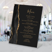 Elegant Zwart en Goud Trouwtafel Menu Reclamebord Met Voetstuk