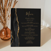 Elegant Zwart en Goud Trouwtafel Menu Reclamebord Met Voetstuk