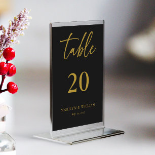 Elegant Zwart en Goud Trouwtafel Nummer Kaart