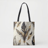 Elegant zwart en goud veren ontwerp tote bag (Voorkant)