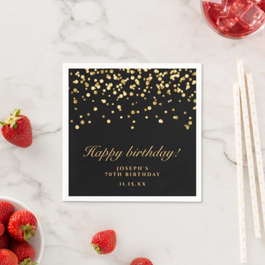 Elegant zwart en goud verjaardagsfeestje servet (Insitu)