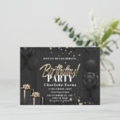 Elegant Zwart en Goud Verjaardagsfeestuitnodiging (Staand voorkant)