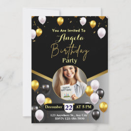 Elegant Zwart en Goud Verjaardagsfeestuitnodiging Kaart
