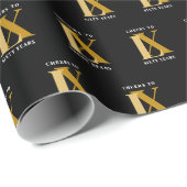 Elegant Zwart en Goud Verjaardagspatroon Cadeaupapier (Rol Hoek)