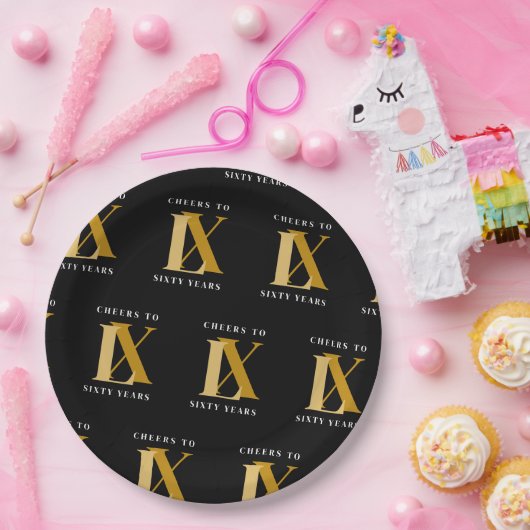 Elegant Zwart en Goud Verjaardagspatroon Papieren Bordje (Feest)