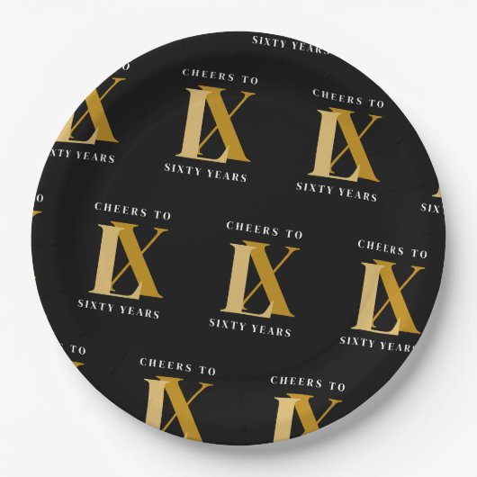 Elegant Zwart en Goud Verjaardagspatroon Papieren Bordje (Voorkant)