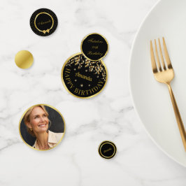 Elegant zwart en goud verrassingsverjaardagsfeestj confetti