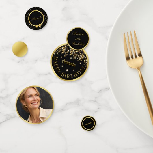 Elegant zwart en goud verrassingsverjaardagsfeestj confetti (Groep)