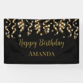 Elegant zwart en goud verrassingsverjaardagsfeestj spandoek (Horizontaal)