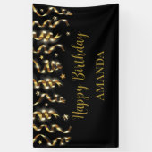 Elegant zwart en goud verrassingsverjaardagsfeestj spandoek (Verticaal)