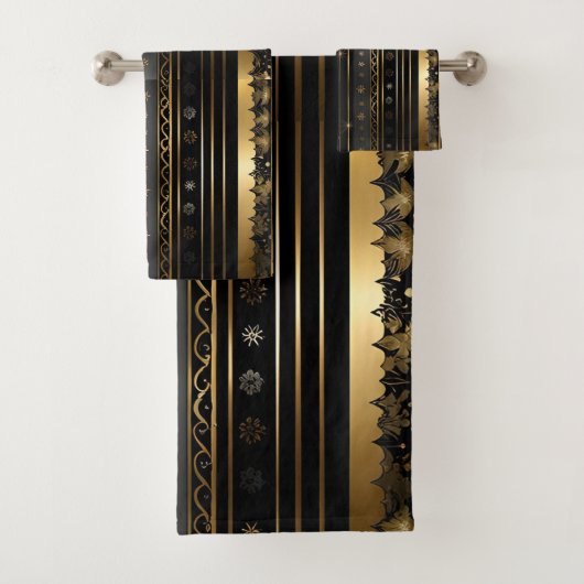 Elegant zwart en goud verticaal gestreept bad handdoek (Insitu)