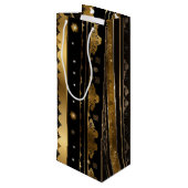 Elegant zwart en goud verticaal gestreept wijn cadeautas (Achterkant Gekanteld)