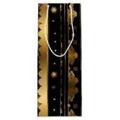 Elegant zwart en goud verticaal gestreept wijn cadeautas (Achterkant)