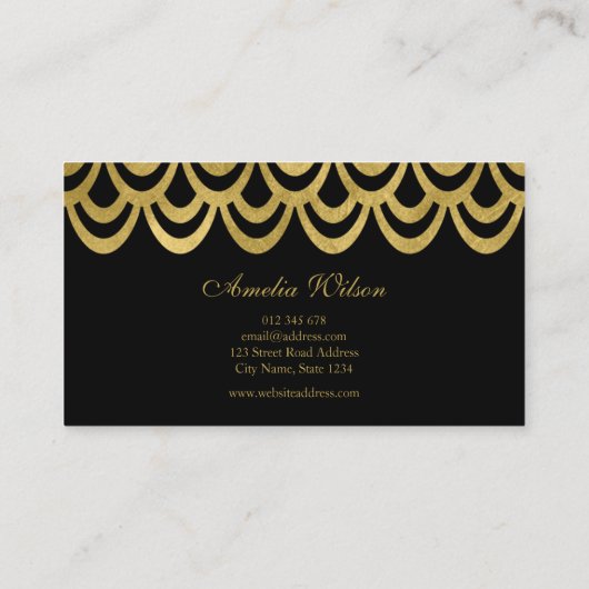 Elegant zwart en goud vet geometrisch patroon visitekaartje (Achterkant)