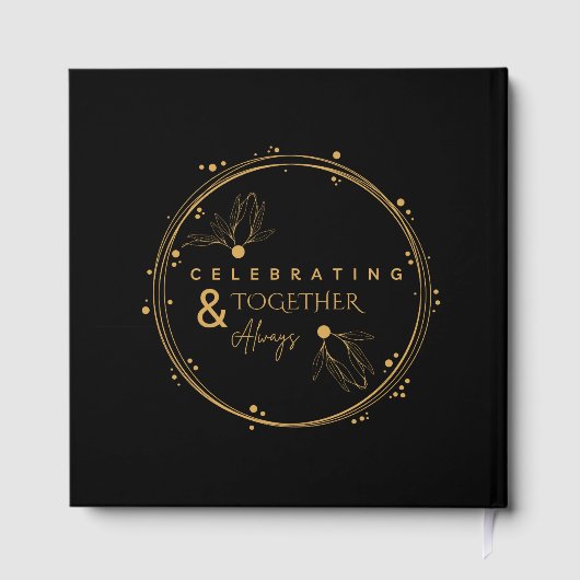 Elegant zwart en goud vieren samen en altijd gastenboek (Achterkant)