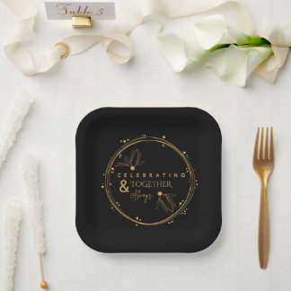 Elegant zwart en goud vieren samen en altijd papieren bordje