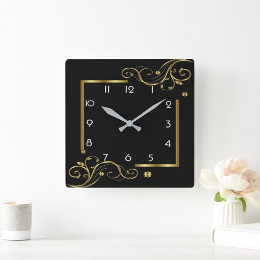 Elegant zwart en goud vierkante klok (Huis)