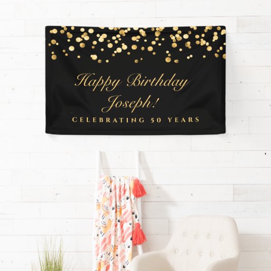 Elegant Zwart en Goud Vijftig 50ste Verjaardagsfee Spandoek (Insitu)