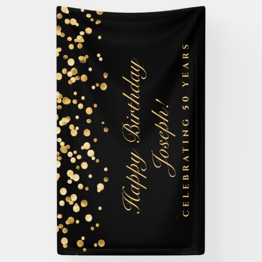 Elegant Zwart en Goud Vijftig 50ste Verjaardagsfee Spandoek (Verticaal)