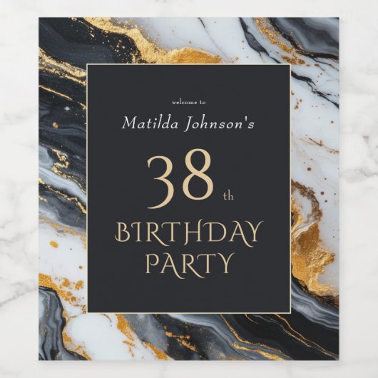 Elegant zwart en goud voor elk verjaardagsfeestje wijn etiket (Enkel label)