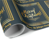 Elegant Zwart en Goud Vrolijk Kerstfeest Cadeaupapier (Rol Hoek)