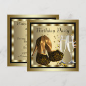 Elegant zwart en goud vrouwen verjaardagsfeestje kaart (Voorkant / Achterkant)